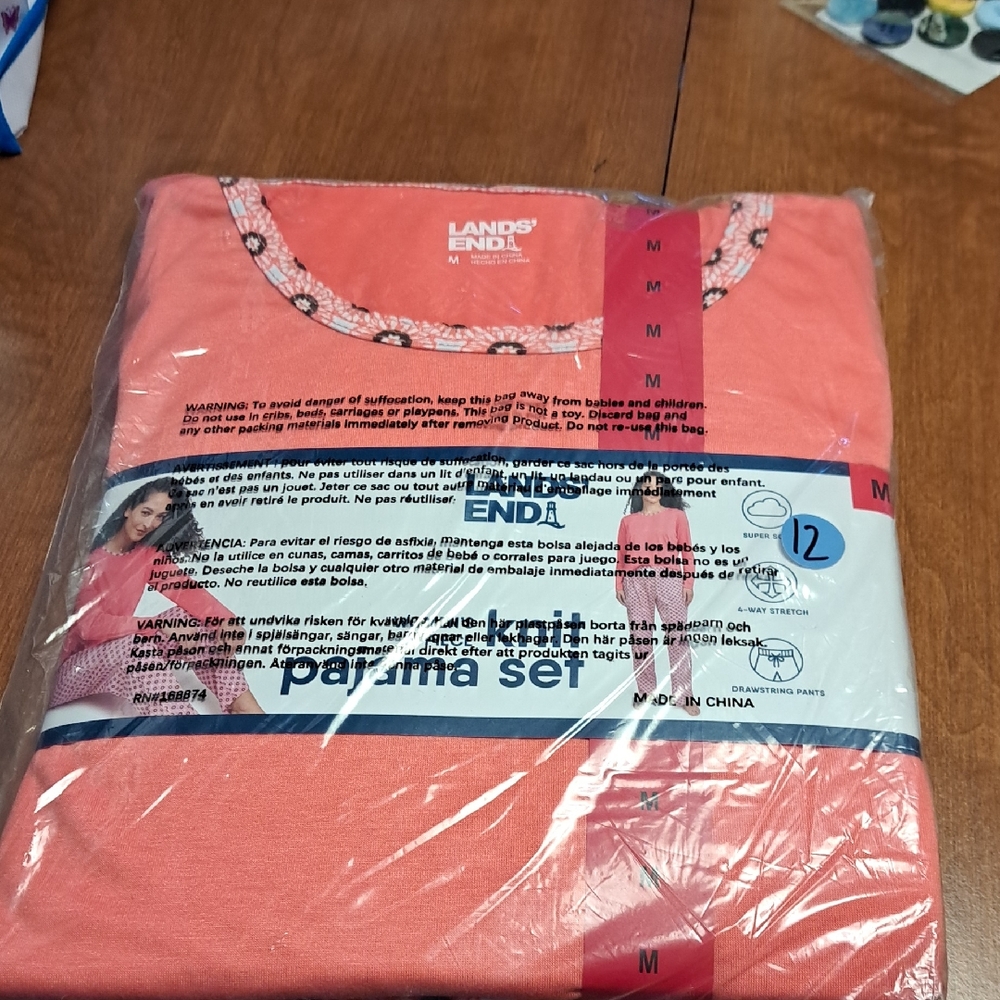 Lands' End Coral  Pajama Set M